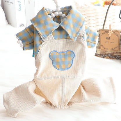 Thin Plaid Shirt Overalls Dog Clothes